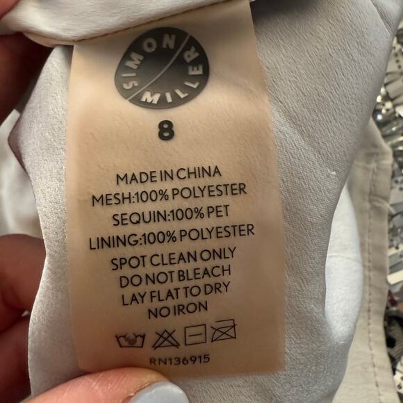 Simon Miller Sequin Sculpty Dress Satellite Silver Satin Maxi Long Sleeve 8 NYE - Picture 11 of 15